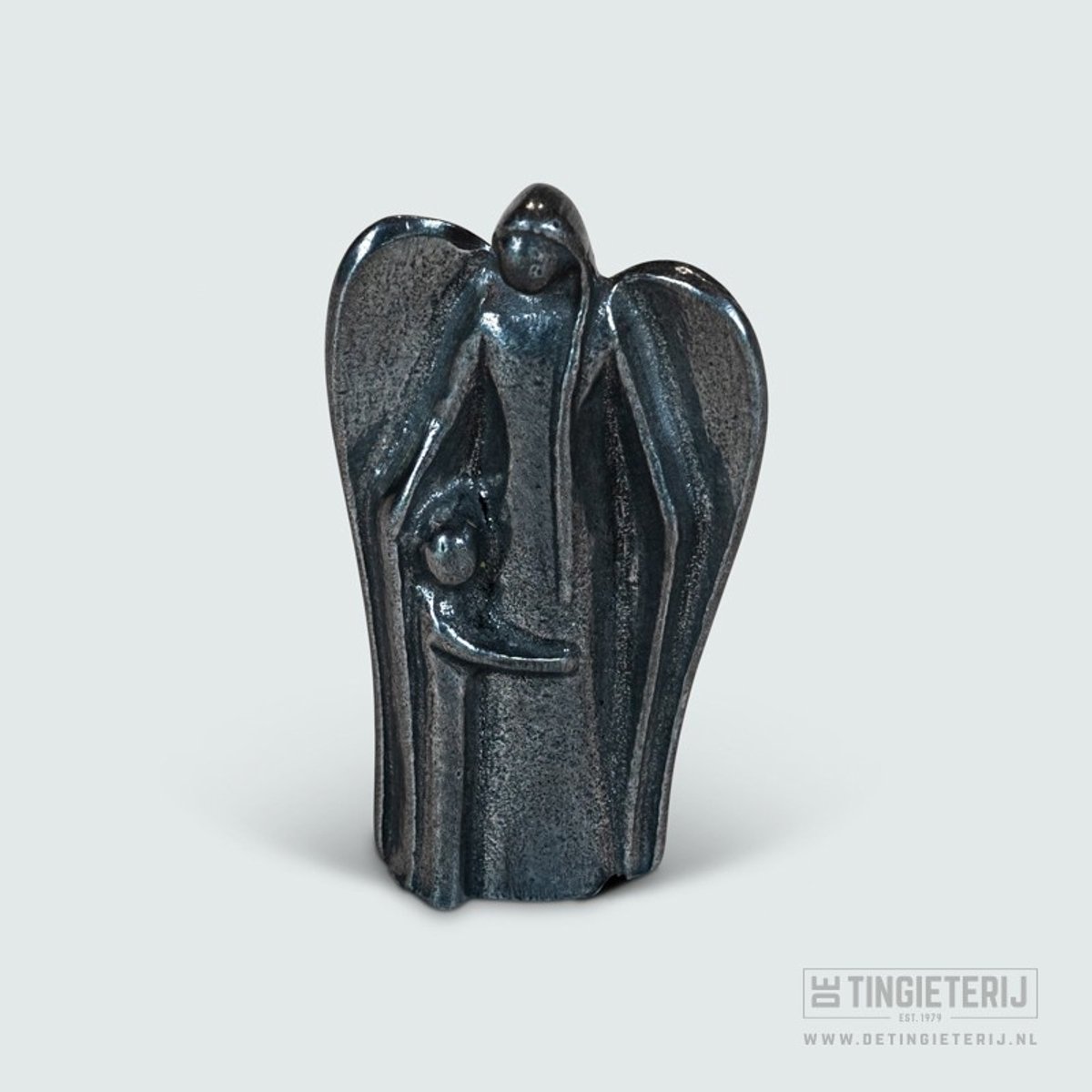 Tinnen Engel met Kind – Beschermengel Beeldje - Luxe engel - Communie - Unieke miniatuur