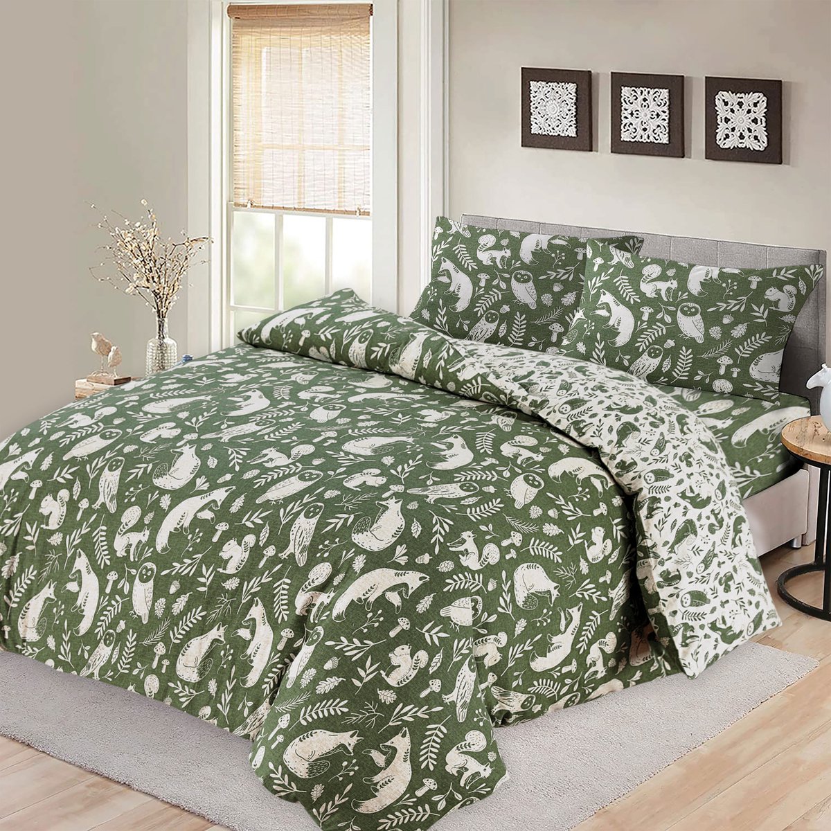 Bed Glow & Apparel – 2-Persoons Dekbedovertrekset 200x200 cm met 2 Kussenslopen 60x70 cm – 100% flannel– Groen