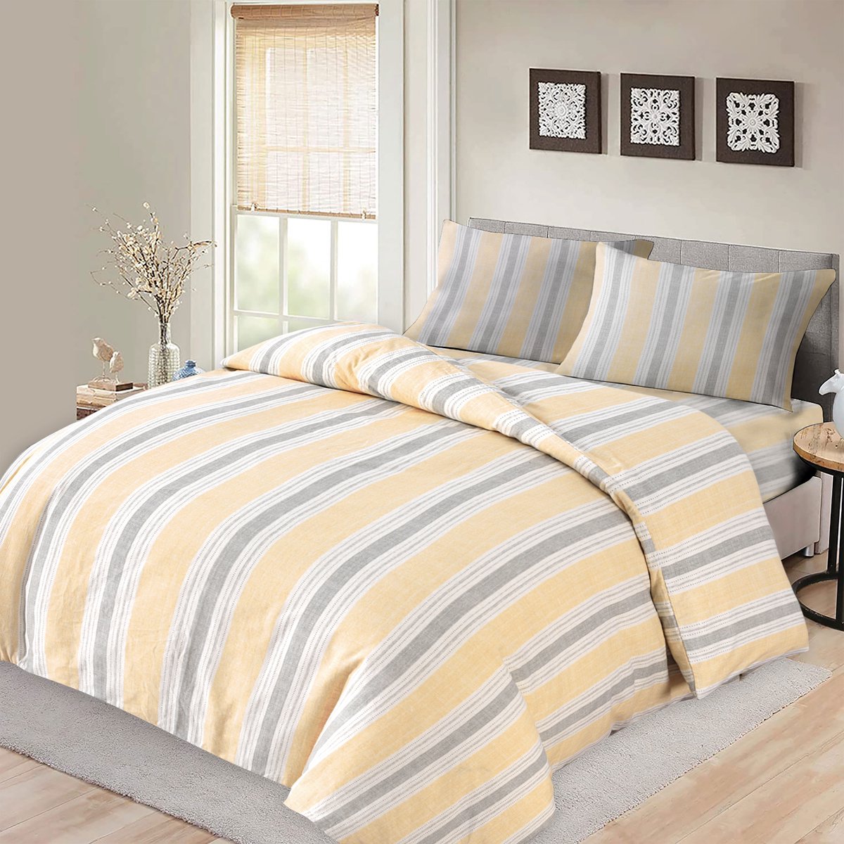 Bed Glow & Apparel – 2-Persoons Dekbedovertrekset 200x200 cm met 2 Kussenslopen 60x70 cm – 100% flannel– Streepen