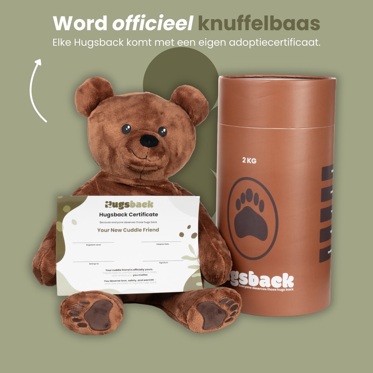 Hugsback 2 kg Verzwaringsknuffel Beer – Verzwaarde Knuffel 45cm – Weighted Stuffed Animal – Zware Knuffel tegen Stress & Angst – Sensorisch Speelgoed – Knuffelbeer voor Kinderen & Volwassenen — afbeelding 11