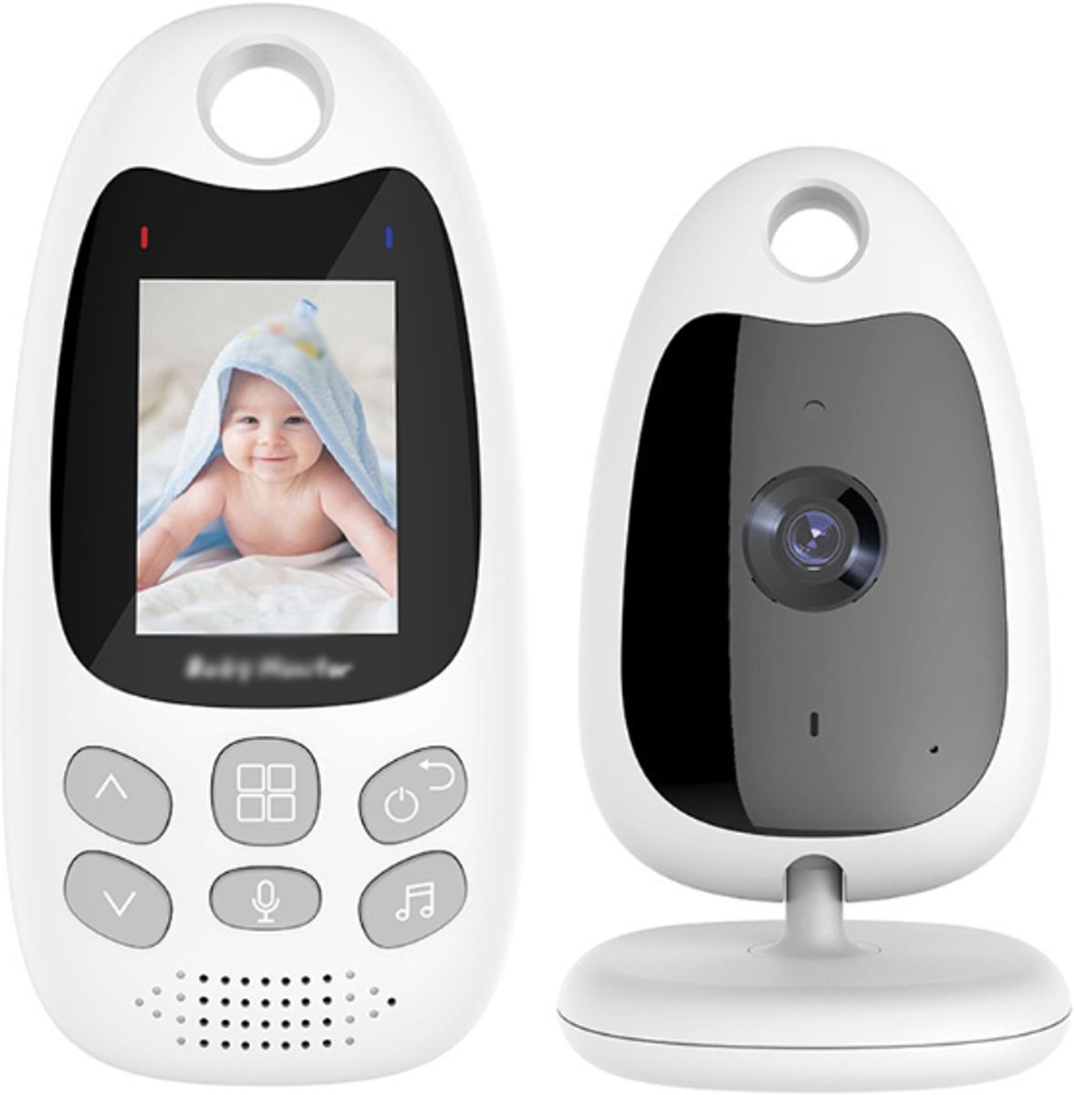 Video-babyfoon, babyfoon met camera, spraakfunctie en temperatuursensor.