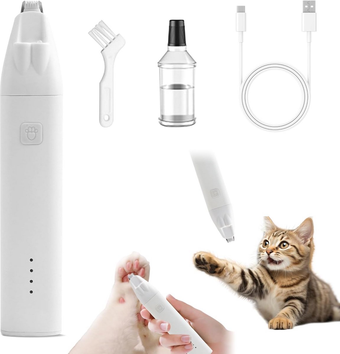 Stille Hondentrimmer USB Oplaadbaar voor Pootjes, Ogen en Oren - Inclusief LED Licht