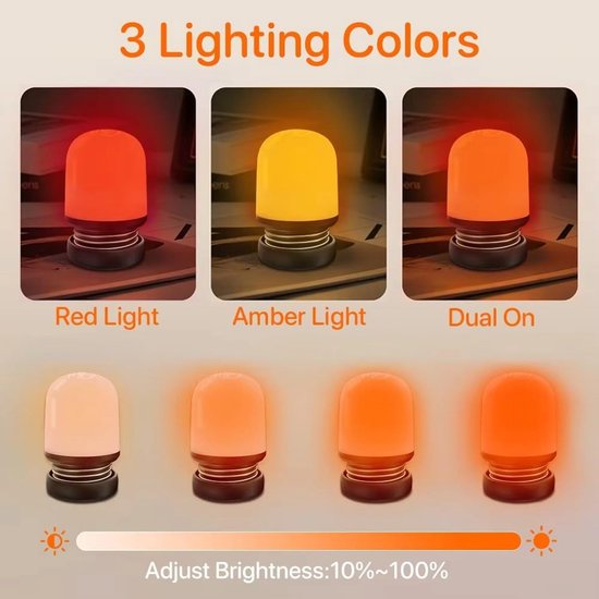 Dimbare Nachtlamp met Amber & Rood Licht (Geen Blauw Licht) - USB-C Oplaadbaar voor Lange Nachten — afbeelding 5