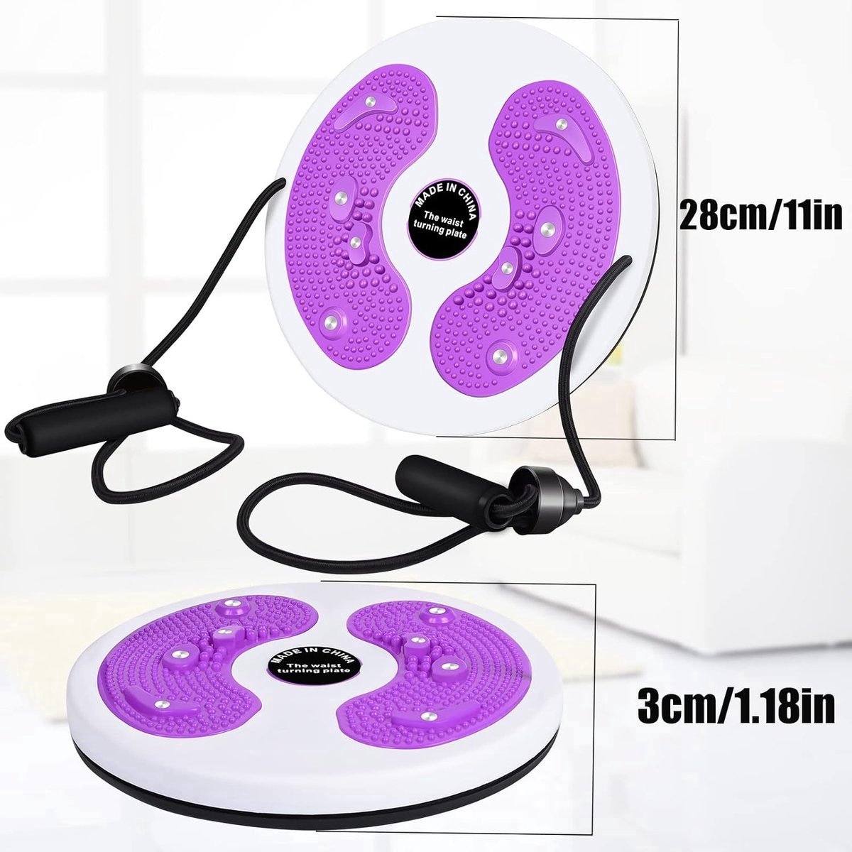 Stunq® Twist Taille Disc Balance Board met trekkoord, Fitness Draaitafel Taille Wriemelende Plaat Fitnessapparatuur, Taille Draaitafel Heuptrainer, Weerstandsbanden Massage Voetzool Fitnessapparatuur voor thuis