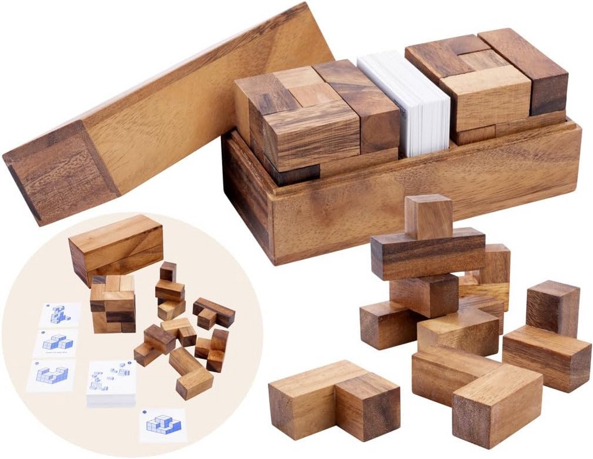 Houten Dubbele Soma Kubus Puzzel - 60 Uitdagingen voor 2 Spelers