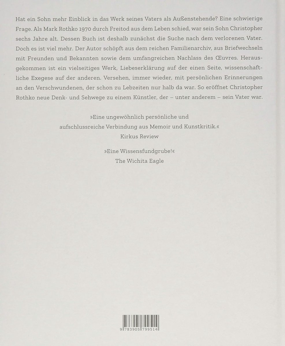 Achterpagina van een boek met tekst over Mark Rothko en recensies.