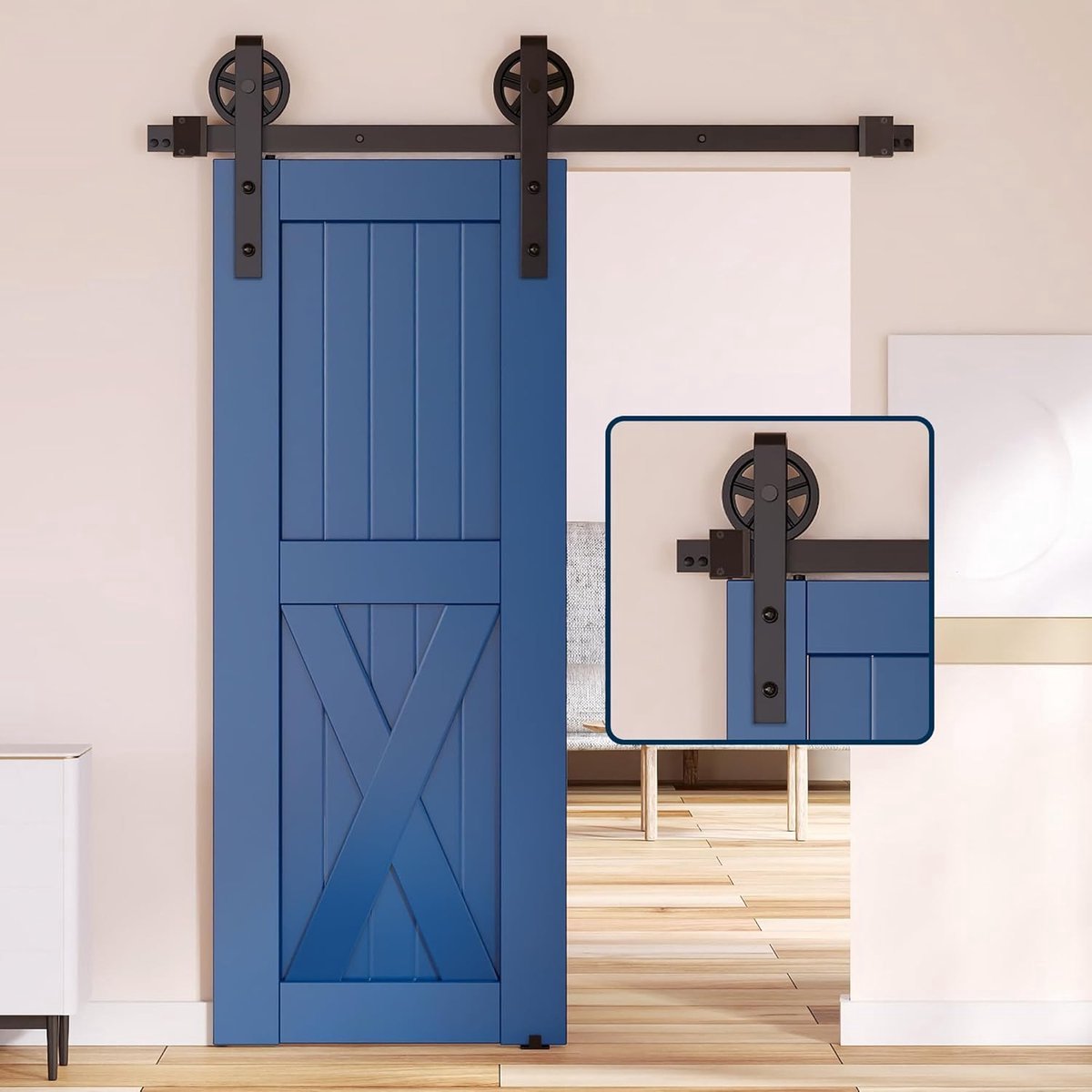 Stunq® Complete Set voor Schuifdeur met Grote Wielen en Vloergids 183 cm