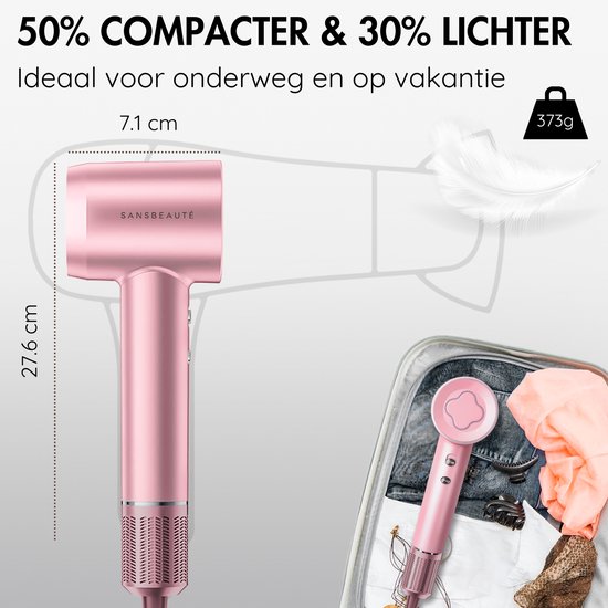 Sansbeauté® Föhn met Diffuser - Krullen - 110.000RPM - Ionische Haardroger met Borstel - 3 Standen - 3 Opzetstukken - Reisföhn - Sèche Cheveux - Krul Feun Set - Haarföhn met Defuser - Hair Blow Dryer - Kappersfohn - 2000W