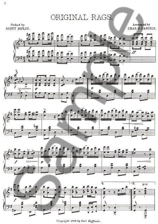 Bladmuziek met de titel Original Rags, gepikt door Scott Joplin en gearrangeerd door Chas. N. Daniels.