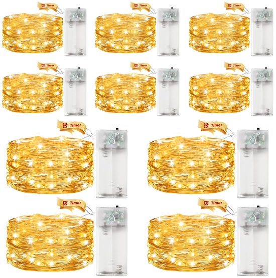 VIKY 2 Catene Luminose A LED Con Timer, 2m, 20 LED Bianco Caldo, Microfilo Di Rame, Per Interni, Funzionamento A Batteria - 2