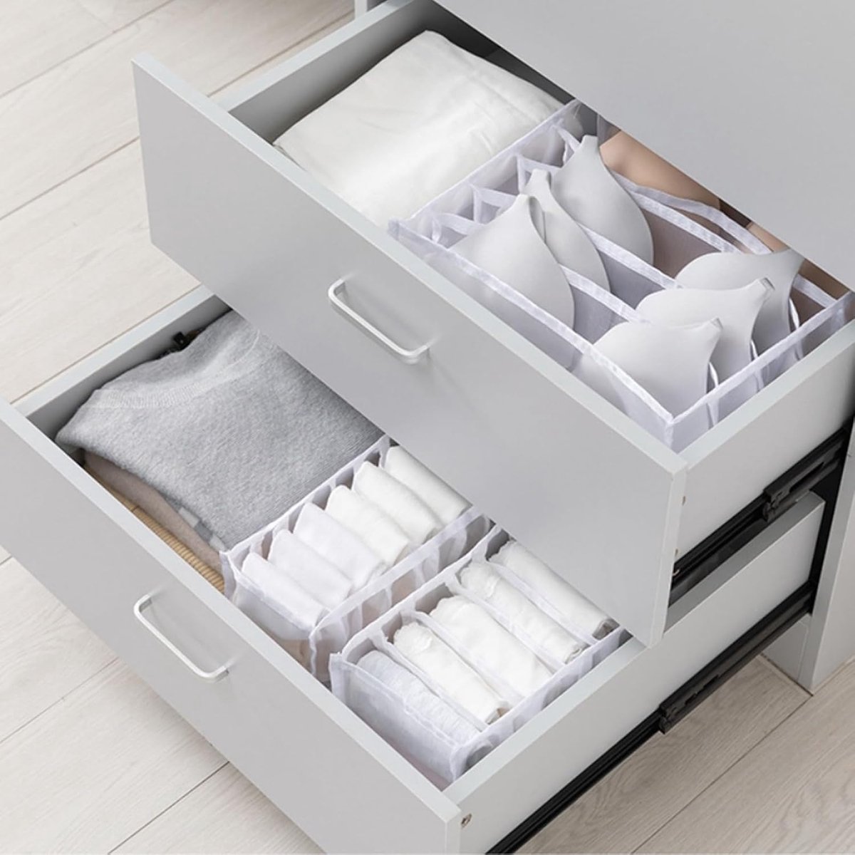 Candala Opvouwbare kledingorganizer, 5 stuks, mesh raster opbergdozen, wasbaar, draagbaar, voor T-shirts, rokken, jeans, ondergoed, truien, leggings