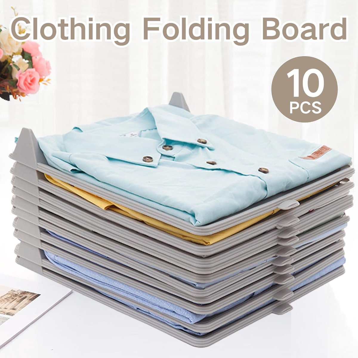 Candala 10-delig T-shirt voor kleding, vouwplank, stapelbaar overhemd, receptieplank, organizer, ruimtebesparend systeem voor garderobeladen, kledingbakken (grijs)