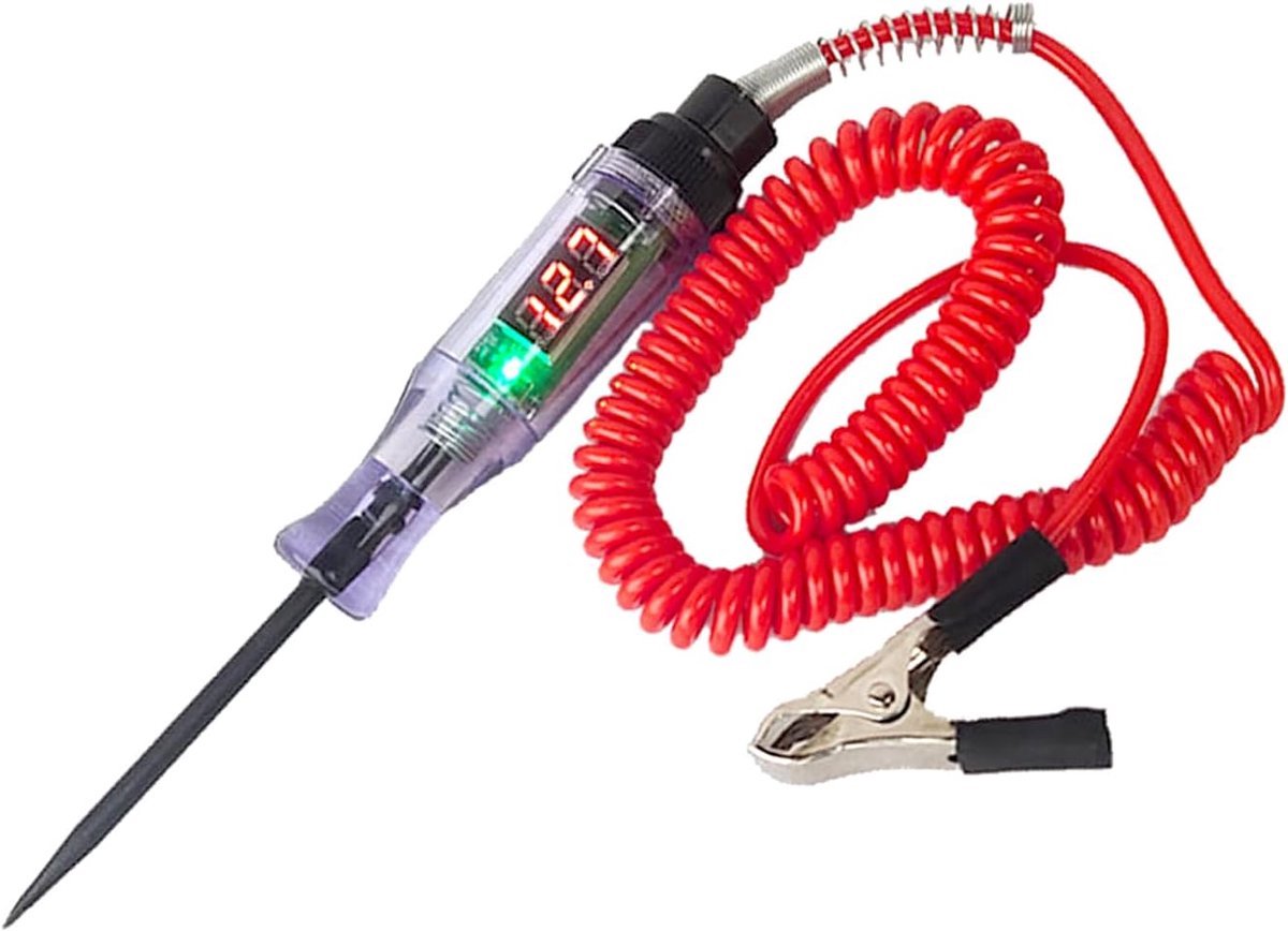 digitale elektrische pen voor auto's, 6V-12V-24V DC autocircuittesterlamp, testlamp met 1,8 meter verlengde veerdraad, laagspanningstester voor auto's, vrachtwagens en voertuigen (rood)