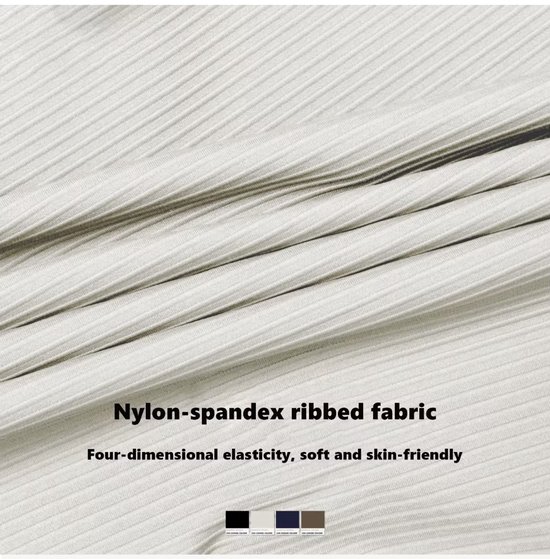 Nylon-spandex geribbelde stof, vierdimensionale elasticiteit, zacht en huidvriendelijk.