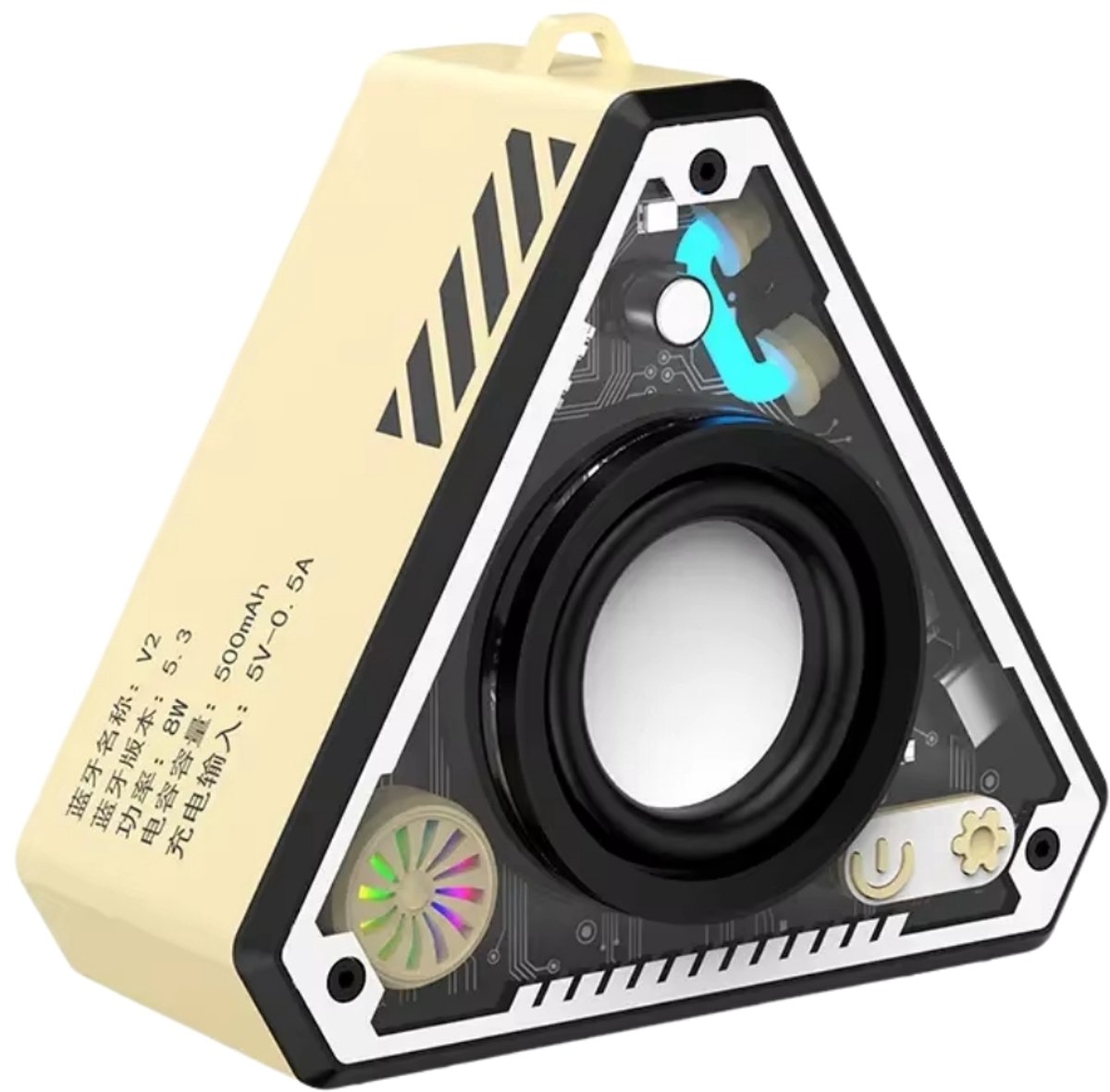 TriBeam RGB Bluetooth Speaker – 360° Surround Sound – Futuristisch Driehoek Design – 5W Speaker – TWS Pairing – Draagbaar – Beige