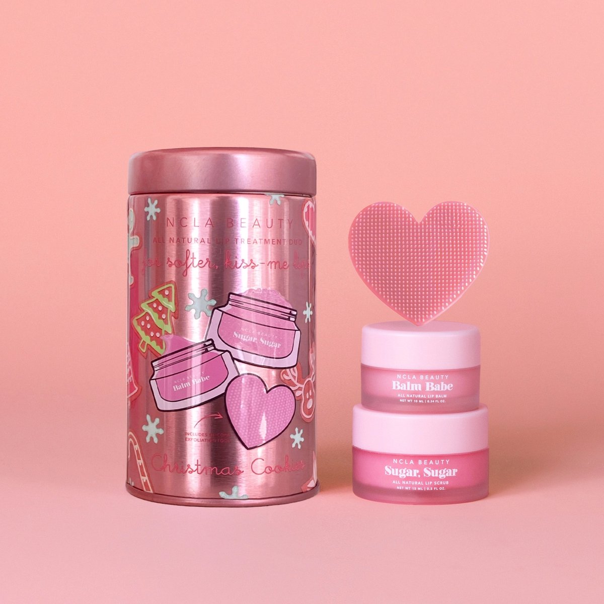 NCLA Beauty Christmas Cookies Lip Verzorgingsset – Lipscrub + Lippenbalsem + Siliconen Lipscrubber – Natuurlijk, Vegan & Hydraterend – Exfoliërend Lippen Duo – Selfcare & Beauty Cadeau