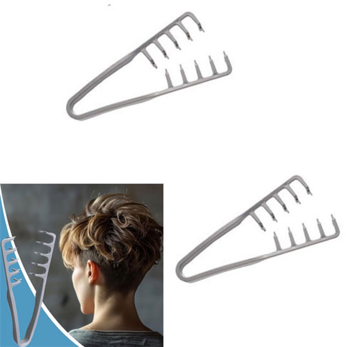 2-Stuks Fluffy Texture Comb - Haarstylingkam - Hoog Schedel Artefact - Ponystylingkam - Kam - Haarverzorgingskam - Kam met brede tanden - Lengte 20 cm - Krullend en dik haar - Geschikt voor dagelijkse styling, als cadeau - Grijs