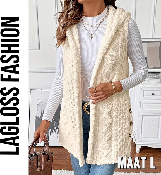 OMZIN Gebreid damesvest, mouwloos, open voorkant, lang vest, casual, effen, licht, tuniek, zacht