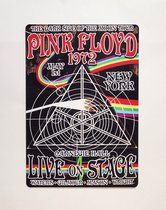 Panneau publicitaire en métal Pink Floyd 1972 New York - Plaque murale - Vintage - Rétro - Décoration murale - Panneau d'affichage - Panneau décoratif - Plaque publicitaire - Nostalgie - Café - Bar - Espace détente - Pub