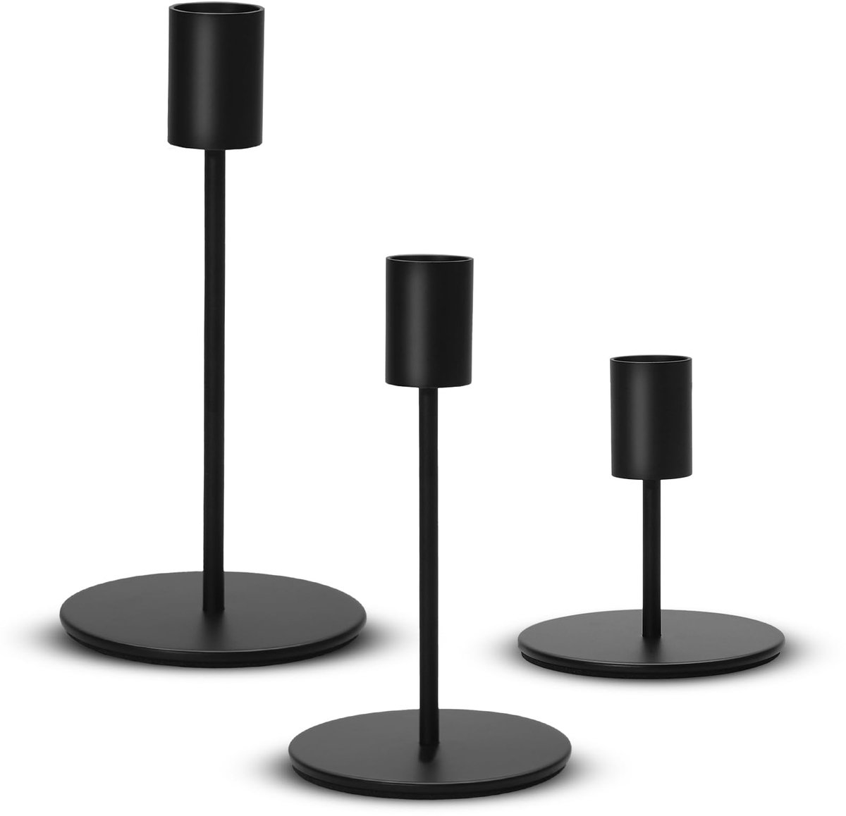 Unyqoos Set van drie metalen kandelaars in verschillende hoogtes voor sfeervolle decoratie Zwart
