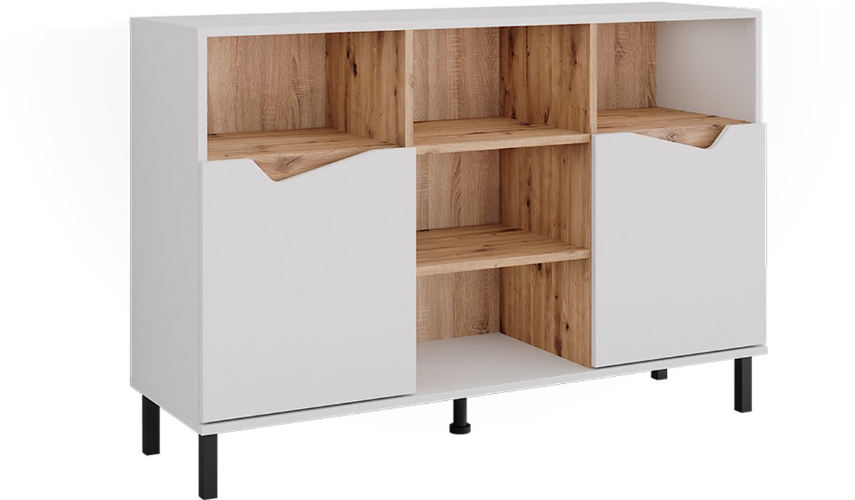 Vicco Marelle Sideboard – 120 x 81.3 cm met 2 deuren Wit/Kunstnijverheid Wit/Artisanaal eiken