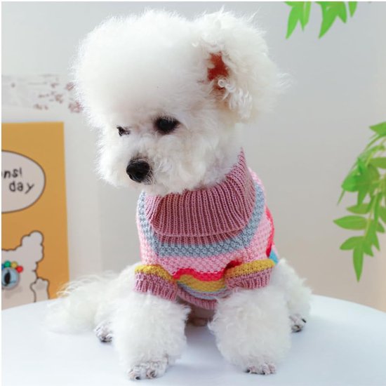 Hondenjas - Hondentrui - Regenboog Puppytrui - Kleine Honden Gebreide Trui - Pet Dog Sweater- Kabeltrui Katten - Warme Kleding Kittens - Perfect voor Chihuahua - Yorkie - Toypoedel - Regenboog Medium - Feestdecoratie - Roze - Maat M