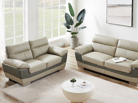 Canapé cuir 2 places FRANCESCA / Bicolore anthracite et gris L 170 cm x H 86 cm x P 85 cm