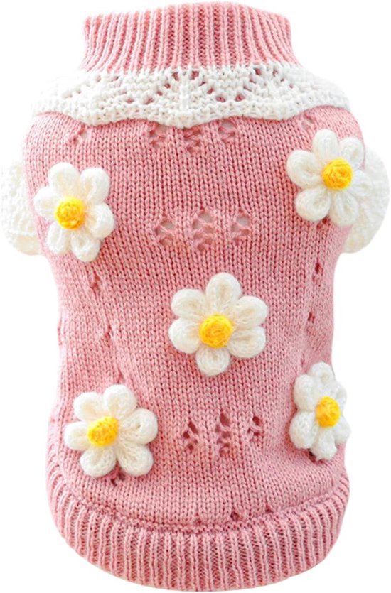 Hondenjas - Hondentrui - Pet Dog Sweater - Hondentrui voor Kleine Honden - Meisjes Schattige Bloemenpuppy - Gebreide Trui Winterbreiwerk - Kat Lichtgewicht Warme Trui - Verjaardag Vakantie - Feestdecoratie - Kerst - Maat M