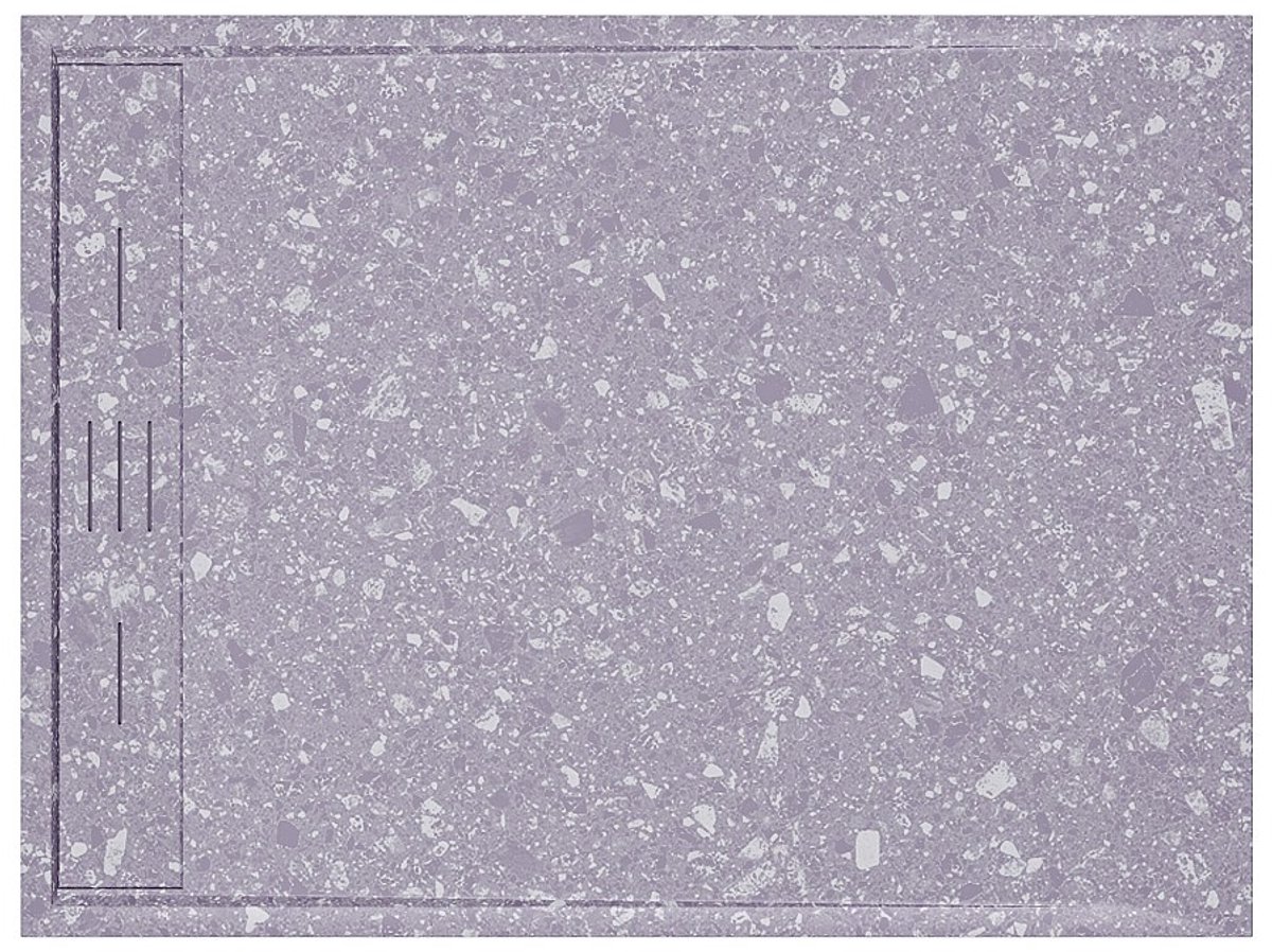 Vente-unique Extra platte opzet- of inbouwdouchebak, uitsnijdbaar in SMC-hars met sifon - Grijs terrazzo-effect - 120 x 90 cm - LYROSA