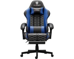 HICON® Gamestoel – Gamestoel met voetsteun - Gamestoel voor PC & Console – Verstelbaar | Lambeth - Blauw
