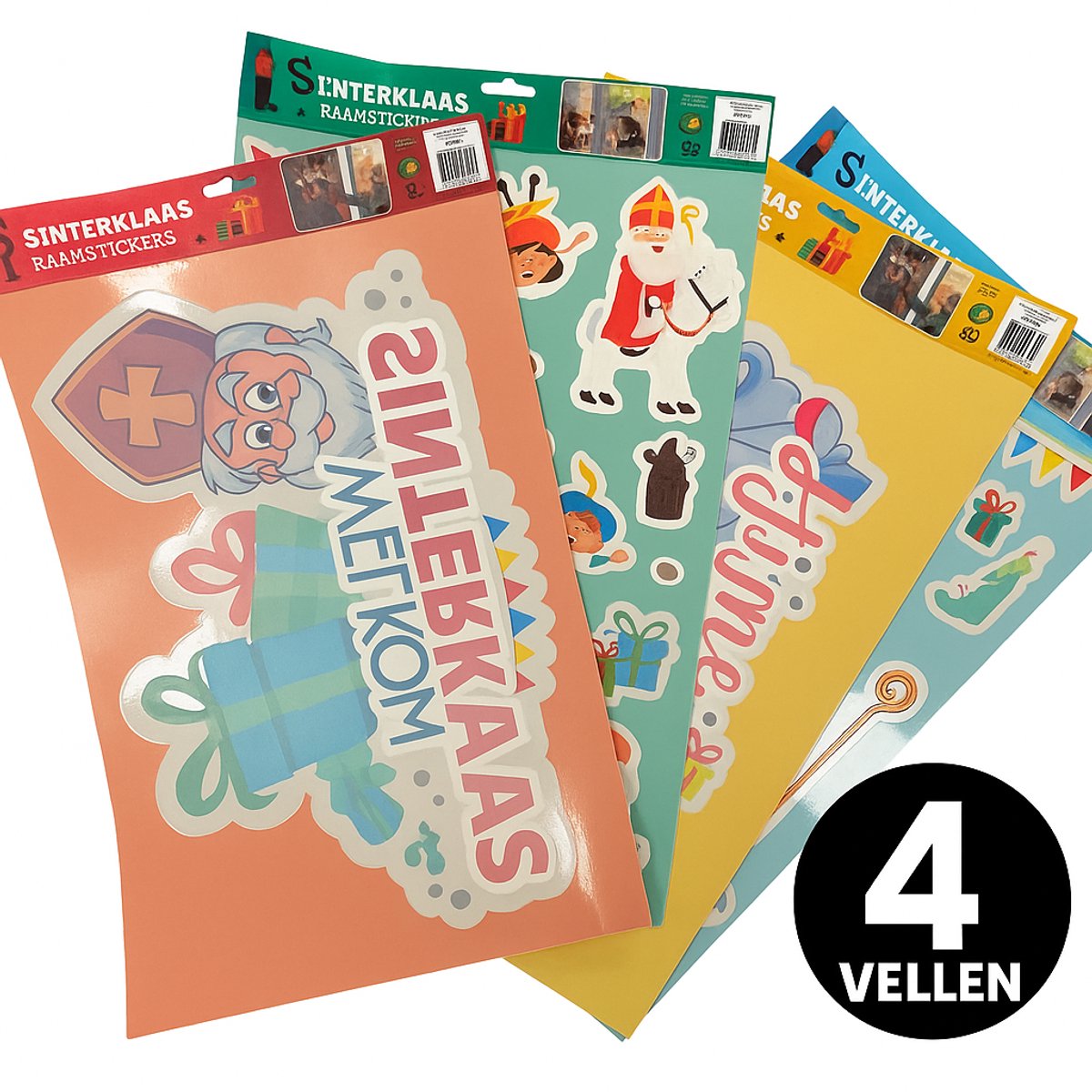 Sinterklaas Raamstickers SET – Herbruikbare Statische Raamdecoratie – 4 Verschillende Vellen – Welkom Sinterklaas – Sint & Piet Thema