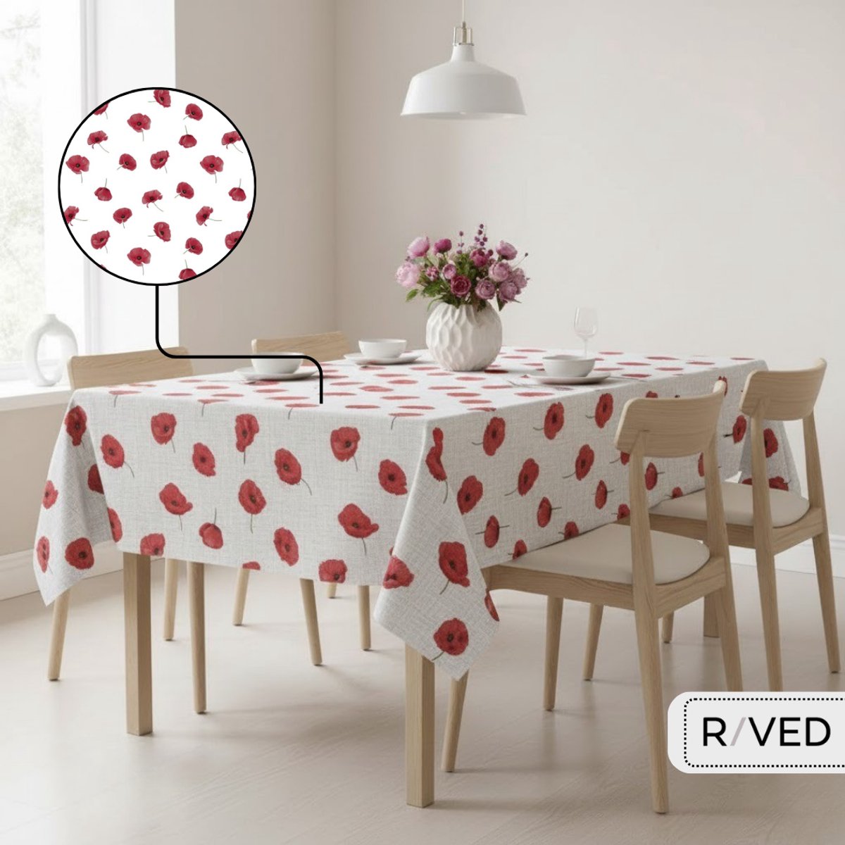 Raved Tafelzeil – 140 cm x 270 cm – Klaprozen Rood – PVC – Afwasbaar