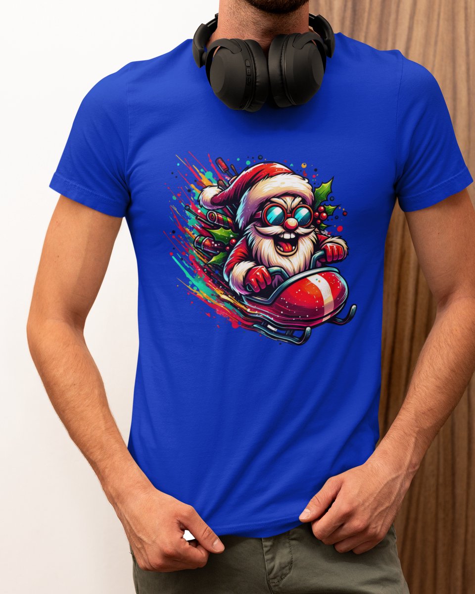 Turbo Santa Kerst - Kerst T-shirt Blauw - Grappig T-shirt - Maat L - Kerst Cadeau Mannen - Limited Edition