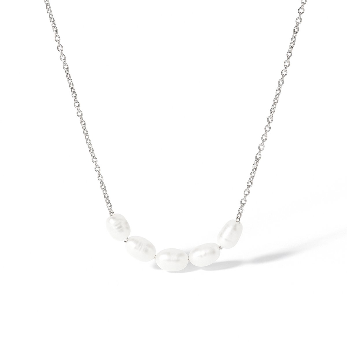 Parel ketting - Pearl Bar - Stainless Steel - zilverkleurig - Zoetwaterparels - Handgemaakt
