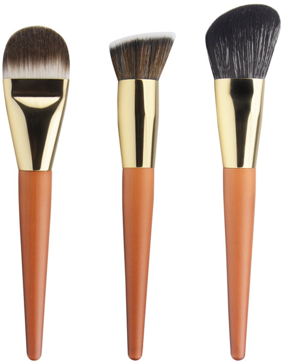 Set van 3 foundationkwasten, platte concealerkwast, vloeibare foundationkwast, ultrafijn, voor vrouwen