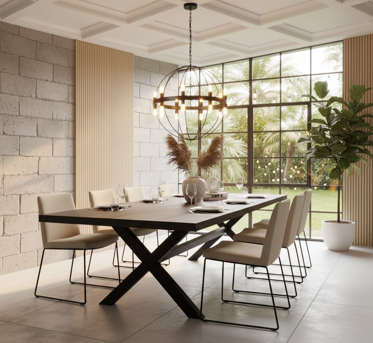 Eettafel Mangohout Zwart Matrixpoot Rechthoekig 100x100 cm – Industrieel Design Houten Eetkamertafel – Novihome Apollo Deluxe