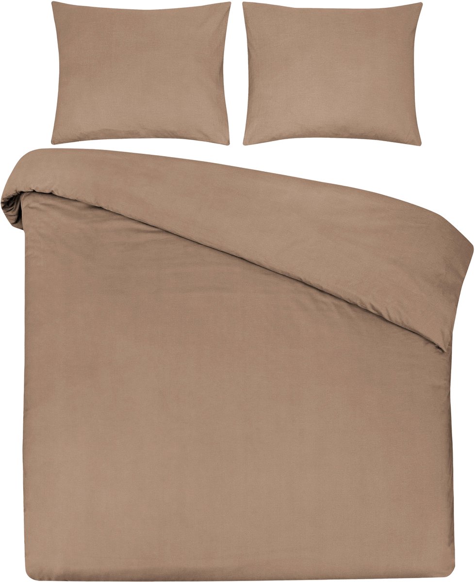 DoubleDry Dekbedovertrek 100% Natuurlijk Katoen - Tweepersoons 200x200/220 cm + 2 Kussenslopen - Ademend & Zacht - Beige