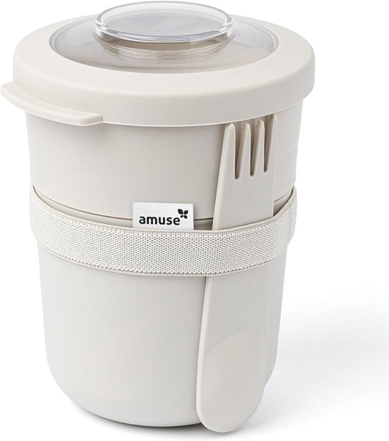 Amuse Tylla Duo Oat Lunchbowl - Boîte à lunch avec fourchette et civière - Couvercle en Tritan transparent - Pour les déplacements - Anti-fuite - Gris clair - 150 + 450 ml