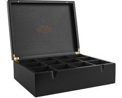 Theedoos – 12 Vaks – Theedoos Zwart – Magneetsluiting – Geschikt voor Pickwick, Lipton, en meer – Thee Doos – Theedoos Losse Thee – Zwart – van Nimma