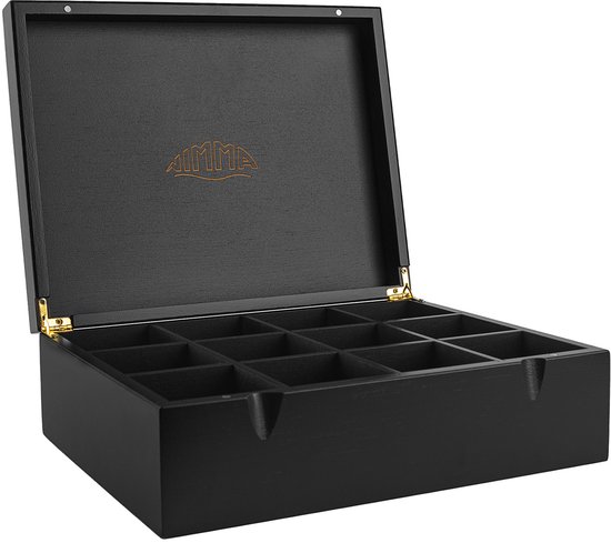 Theedoos – 12 Vaks – Theedoos Zwart – Magneetsluiting – Thee Doos – Theedoos Losse Thee – Zwart – van Nimma