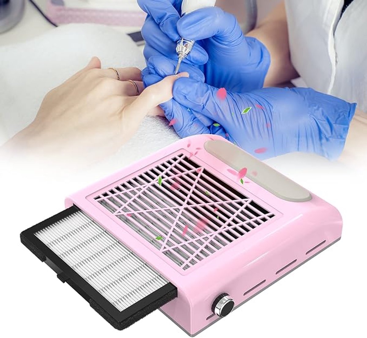 OIMG Nagelstofzuiger - Nail Dust Collector - Professionele nagelstofzuiger - Nagelstofverwijderaar - Nagelstofzuiger- Sterke afzuiging - 80W krachtige ventilator - Verstelbare snelheid - Krachtige desktopstofzuiger voor salons of nagelstudio's - Roze