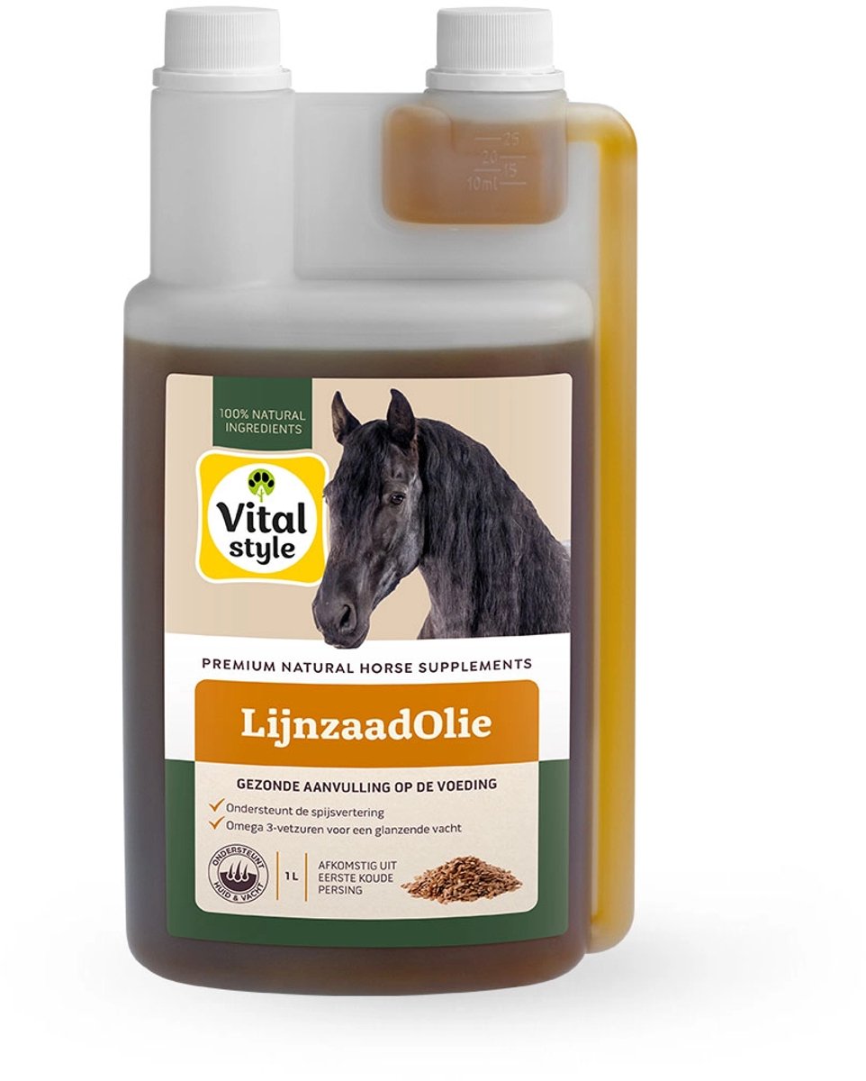 VITALstyle Lijnzaadolie - Paarden Supplement - Dé Gezonde Aanvulling Op De Voeding - Met Omega 3, 6 & 9 Vetzuren - 1 L