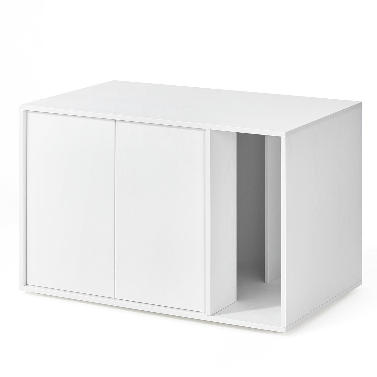 Kattenbakomheining kattenhuis met druk-open deur, kan dienen als bijzettafel of salontafel, modern en minimalistisch design, snelle montage zonder gereedschap, geschikt voor grote katten, 80 x 50 x 50 cm, wit.