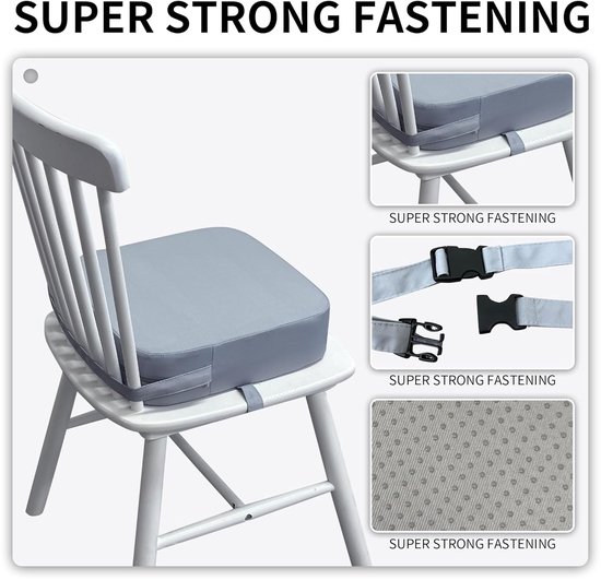 Stoelverhoger - Zitverhoger - Stoelverhoger eettafel - Lichtgrijs - 34*34*9cm - Stof en Spons - Wasbaar - Demonteerbaar - Antislip stoelverhoging - Voor eetkamerstoel, eetkamer - Draagbare Stoelverhoger - Kinderstoelkussen van Merkloos — afbeelding 5
