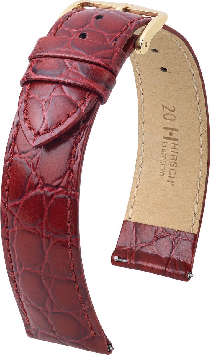 Hirsh Horlogeband Crocograin Wijnrood - Leer - 12mm