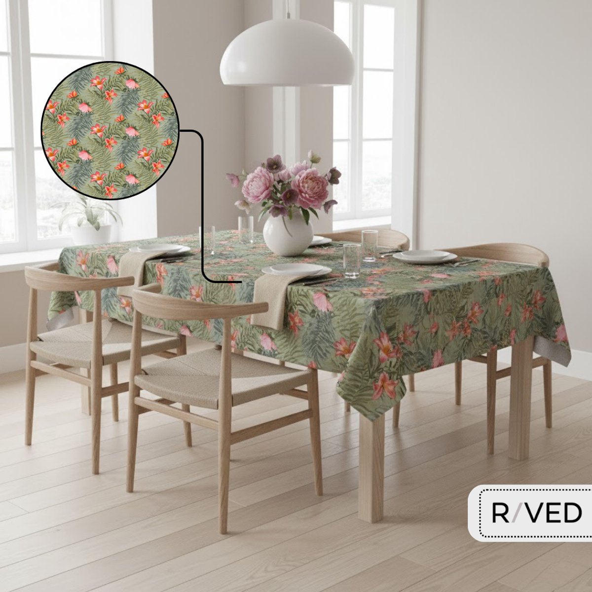 Raved Tafelzeil - 140 cm x 310 cm – Rood Bloesem – PVC Afwasbaar