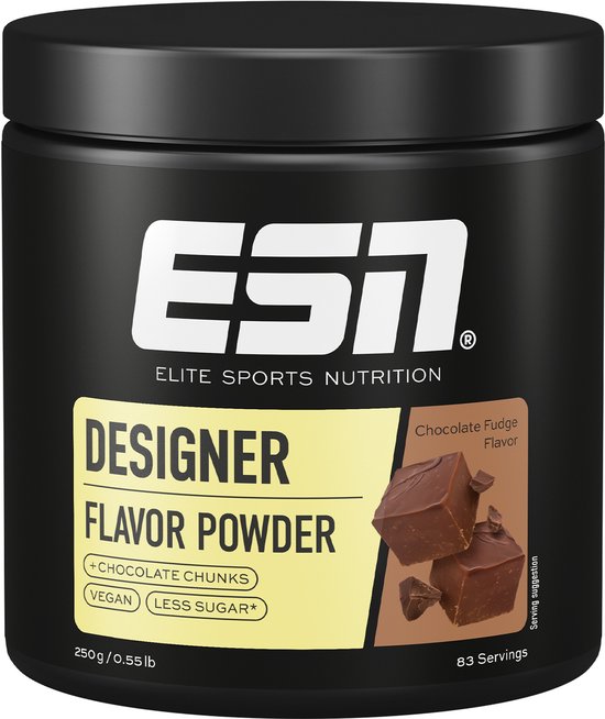 ESN Designer Flavor Powder, Chocolate Fudge, 250 g, 83 Porties - Laag in Calorieën, Suikervervanger met Zoetstoffen voor Voedsel en Dranken, Perfect voor Kwark of Skyr