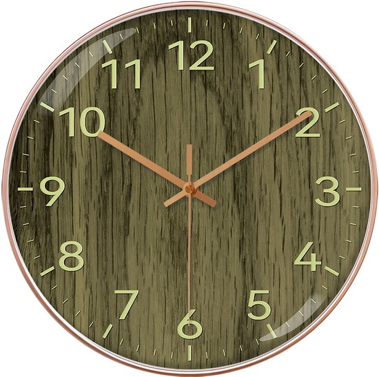 Horloge murale analogique IBETTERTEC 30 cm – Lecture facile – Horloge murale silencieuse (sans tic-tac) – Design minimaliste aspect bois et couvercle en verre – Radio-réveil silencieux pour salon, cuisine ou bureau