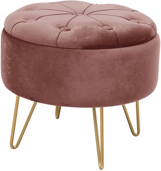 Pouf de rangement CARO / Pouf de rangement rond / Pouf sur pieds / Rose / Largeur 38 cm