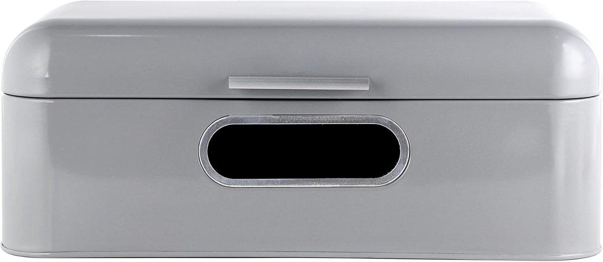 Famanu - Retro metalen brooddoos met venster ruimtebesparende opbergdoos broodmand met deksel houdt brood nog langer vers grijs 42 x 23 x 16 5 cm | Luxe opberger, modern design voor keuken en dagelijks gebruik